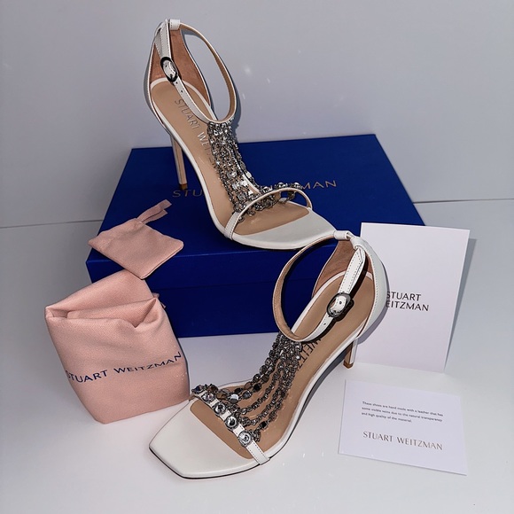 ✨New STUART WEITZMAN Stardust 100 Crystal Dress Sandals Bridal White Leather 7.5 - Picture 2 of 13